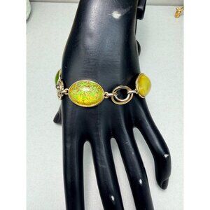 Liz Claiborne Signed Lucite Link Bracelet Green Yellow Size 7 Statement